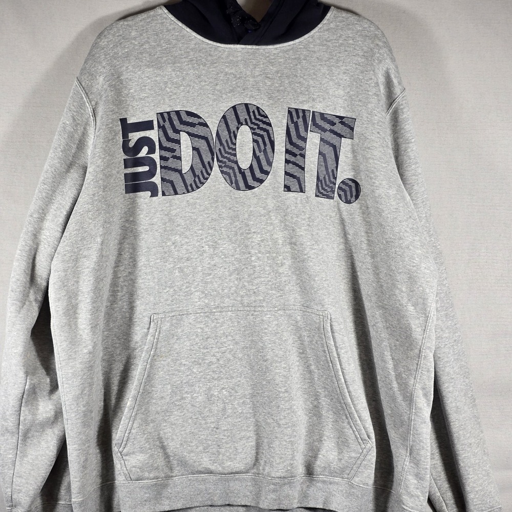 Nike Hoodie Mens 2XL Navy Gray Just Do It‎ Swoosh Pullover Sweatshirt Blue Tag